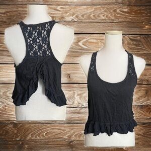 Y2K Hollister navy blue Lace Racerback Ruffle Tank size M